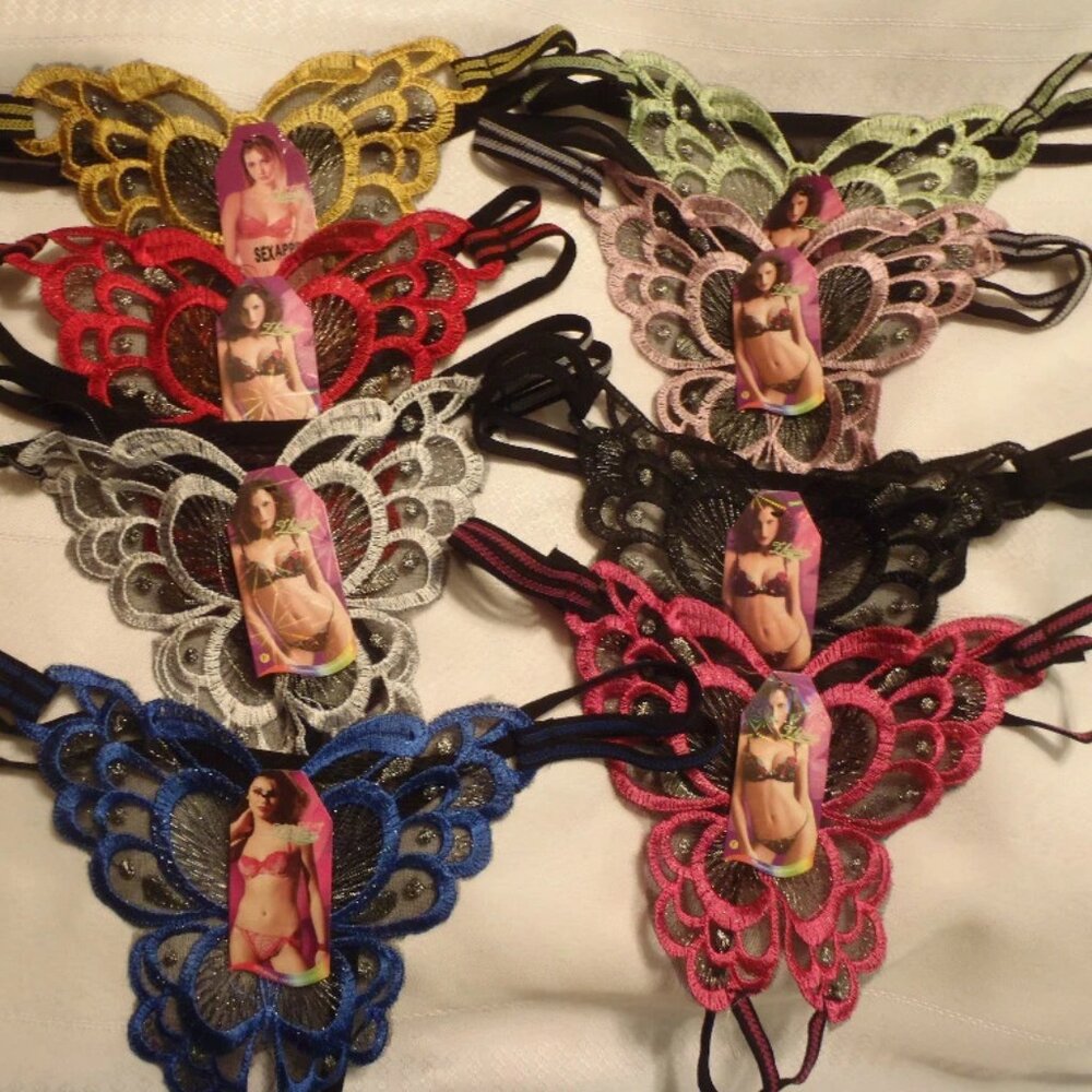 FHIDEAI Embroidered Butterfly Thong Panty OS fits most Choice Color NWT